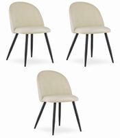 Komplet 3 krzeseł BELLO tapicerowanych aksamitem beż czarne nogi