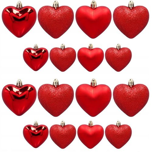 Bombki choinkowe czerwone serca zawieszki na choinkę ozdoby świąteczne 16x na Arena.pl