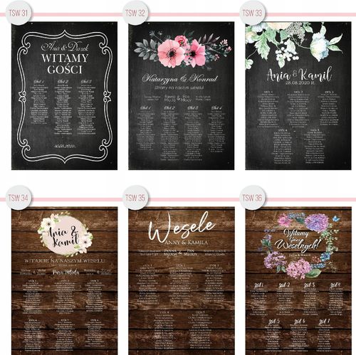 Plan stołów weselnych gości wesele tablica 70x50 na Arena.pl