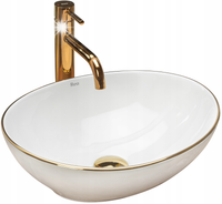 UMYWALKA NABLATOWA BIAŁO ZŁOTA REA SOFIA GOLD EDGE OKRĄGŁA MAŁA CERAMICZNA