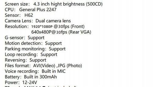 WIDEOREJESTRATOR LUSTERKO KAMERA SAMOCHODOWA COFANIA PRZÓD TYŁ MENU PL na Arena.pl