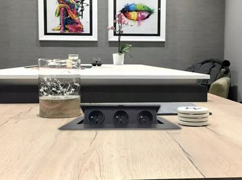 Gniazdo Nablatowe Chowane w Blat Kuchenny Potrójne Wpuszczane 3X 230V Biuro na Arena.pl