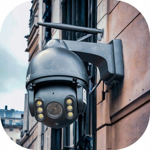 Czarna zewnętrzna kamera WiFi obrotowa 4K 8Mpx PRZYBLIŻENIE SMART 8x ZOOM na Arena.pl