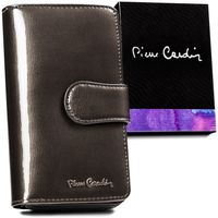 pionowy, lakierowany portfel damski z opaską na zatrzask - pierre cardin