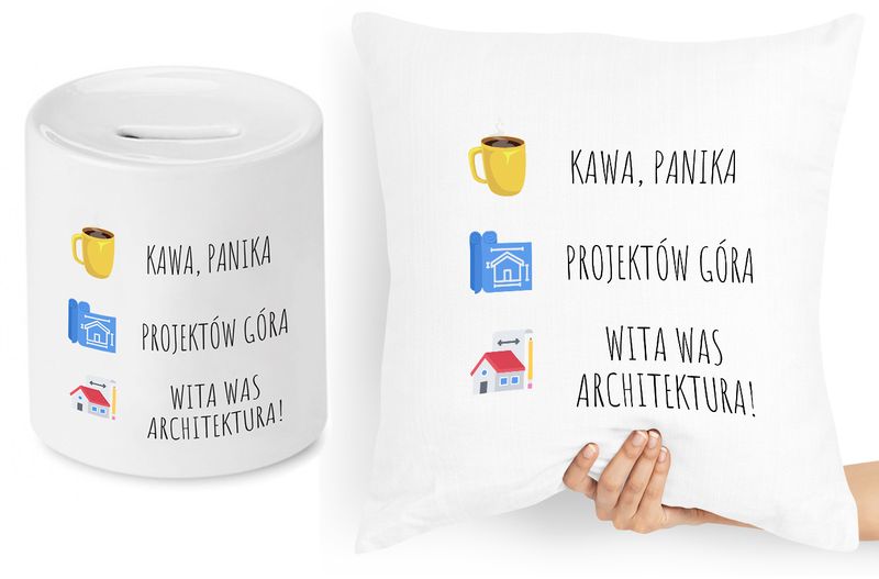 Dla Architekta Zestaw Poduszka + Skarbonka Prezent Z Nadrukiem Ze Zdjęciem zdjęcie 1