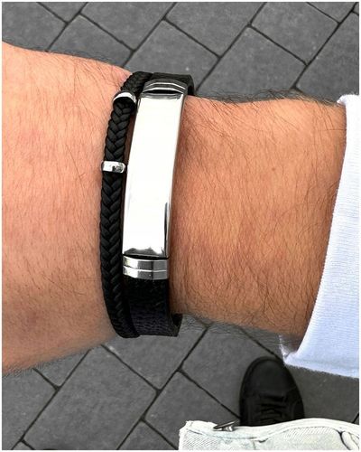 Bransoletka męska SKÓRZANA z GRAWEREM srebrna STAL prezent + GRAWER GRATIS na Arena.pl