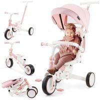 Rowerek trójkołowy HyperMotion 8w1 składany z pchaczem i daszkiem różowy