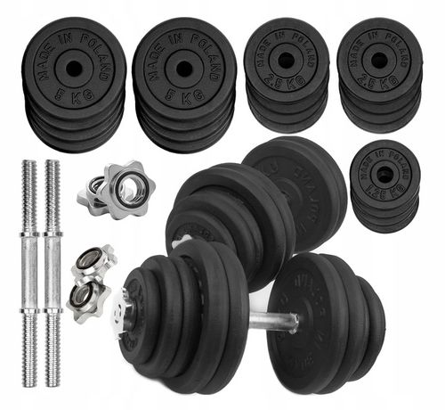 HANTLE ŻELIWNE regulowane 2x35kg gryfy talerze zestaw do treningu 70kg na Arena.pl