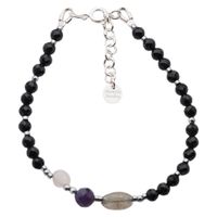 Bransoletka mix - Turmalin, ametyst, kwarc różowy, labradoryt i srebro