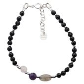 Bransoletka mix - Turmalin, ametyst, kwarc różowy, labradoryt i srebro