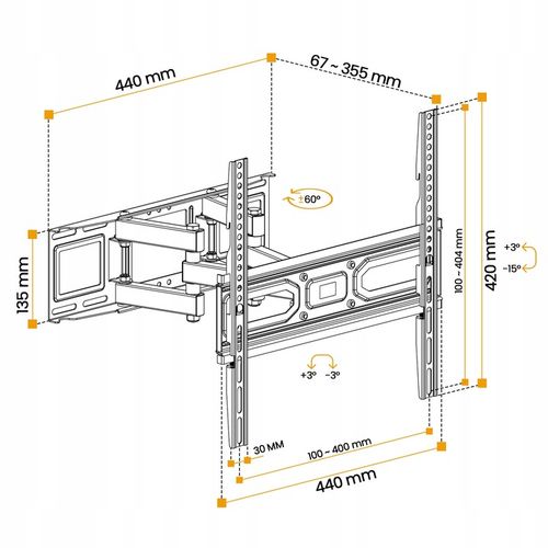UCHWYT TELEWIZORA WIESZAK TV 32-70'' OBROTOWY RUCHOMY ŚCIENNY UNIWERSALN 0F na Arena.pl