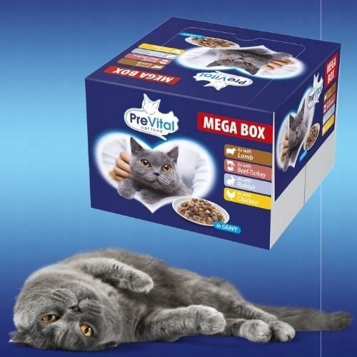 MOKRA KARMA DLA KOTA MEGA BOX MIX SMAKÓW 24X100G SASZETKI DLA KOTA PREVITAL na Arena.pl