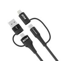 4w1 uniwersalny kabel przewód 2x usb-c 1x usb-a 1x lightning 60w 1m