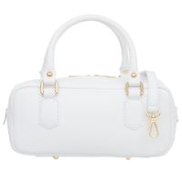 VERA PELLE torebka damska skórzana kuferek z paskiem na ramię V669 biała