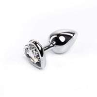 silver medium heart-shaped butt plug with white crystal