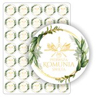 ETYKIETY naklejki PIERWSZA KOMUNIA ŚWIĘTA upominki ihs prezenty 4 cm