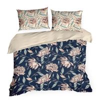 Pościel Nika 49 220x200 + 2x 70x80 granat kwiatowy satyna bawełniana