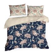 Pościel Nika 49 220x200 + 2x 70x80 granat kwiatowy satyna bawełniana