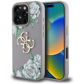 Etui Guess Grained Roses Big 4G logo do iPhone 16 Pro fioletowy