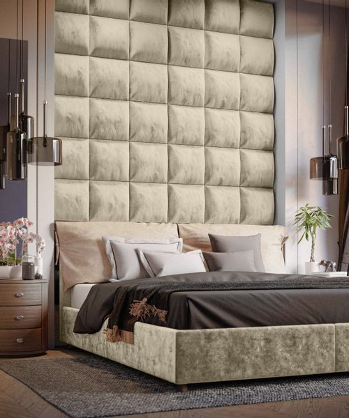 PANELE TAPICEROWANE ŚCIENNE KREMOWE WEZGŁOWIE 3D 50cm x 50cm zdjęcie 4