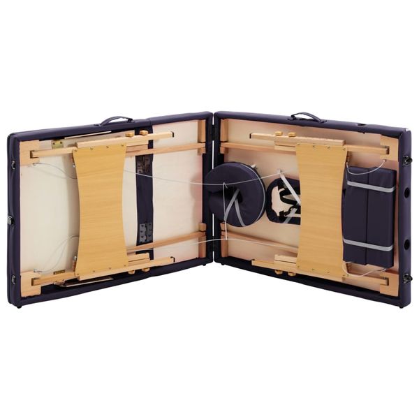 Składany stół do masażu, 3 strefy, drewniany, fioletowy zdjęcie 6