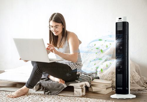 WENTYLATOR KOLUMNOWY WIATRAK STOJĄCY PODŁOGOWY WIEŻOWY DUŻY CICHY SWING 45W na Arena.pl