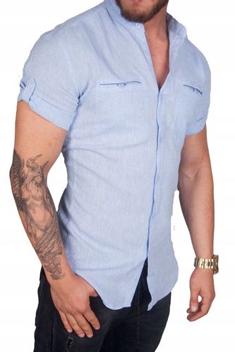 Koszula lniana kołnierzyk błękitna BG-1 rozm. 3XL na Arena.pl