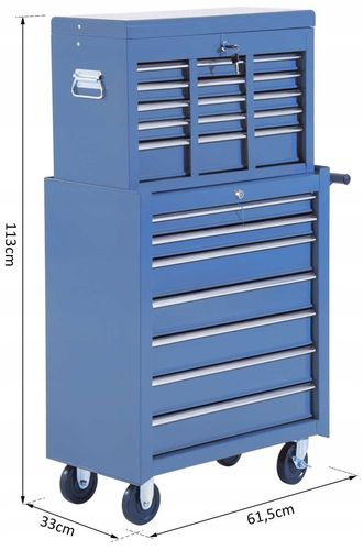 wózek narzędziowy 16 szuflad 61,5 x 33 x 113 cm - niebieski na Arena.pl