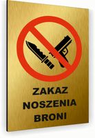 Tabliczka znak informacyjny 30x20 Złota ZAKAZ NOSZENIA BRONI Nierdzewna