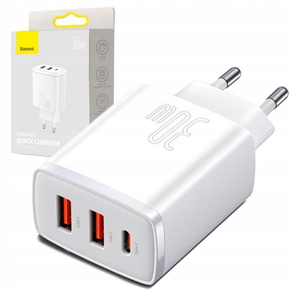 BASEUS SZYBKA ŁADOWARKA SIECIOWA KOSTKA 2x USB USB C 30W MOCNY ZASILACZ 3A zdjęcie 9