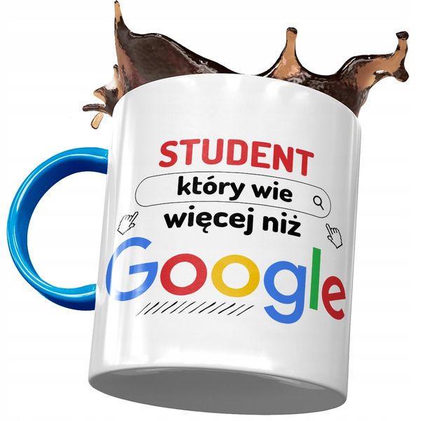 Kubek Błękitny Dla Studenta Wie Więcej Niż Google Z Nadrukiem Ze Zdjęciem zdjęcie 1