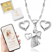 SREBRNY KOMPLET BIŻUTERII ANIOŁEK z CYRKONIAMI DLA DZIEWCZYNKI NA KOMUNIĘ