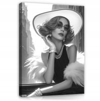 OBRAZ KOBIETA W KAPELUSZU CZARNO BIAŁY NA PŁÓTNIE DO SYPIALNI SALONU 100x70
