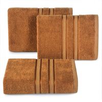 Ręcznik bambusowy z ozdobną bordiurą w pasy MILA 70X140 jasnobrązowy