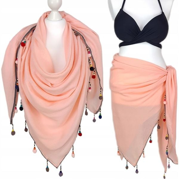 PAREO CHUSTA PLAŻOWA FRĘDZLE narzutka BOHO KOLORY zdjęcie 1