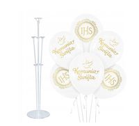 Zestaw balonów I Komunia Święta, balony komunijne + STOJAK na balony