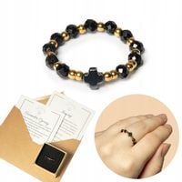 PIERŚCIONEK Różaniec TURMALIN, HEMATYT - krzyż - rozmiary - PREZENT