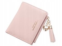 PORTFEL RÓŻOWY PORTMONETKA Frędzle Mały Pastelowy Damski
