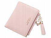 PORTFEL RÓŻOWY PORTMONETKA Frędzle Mały Pastelowy Damski