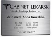 nadruk TABLICZKA srebrna 30x20 GABINET LEKARSKI nazwisko godziny otwarcia