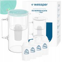 Szklany dzbanek filtrujący licznik LED Wessper D2 BOROSILICATE + 5x filtr