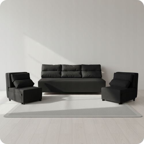 Zestaw KIMO funkcja spania sofa fotele Family Meble czarny Hunter welur na Arena.pl