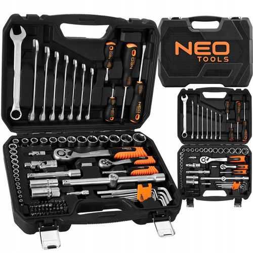 NEO TOOLS Zestaw Kluczy Nasadowych 100 el. 1/2" 1/4" Klucze Płasko Oczkowe na Arena.pl