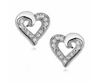 Delikatne rodowane srebrne kolczyki serca serduszka z cyrkoniami srebro 925 Z1064