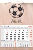 KALENDARZ 2025 jednodzielny DREWNIANY z nadrukiem PIŁKA NOŻNA twój napis