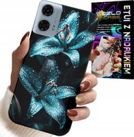 ETUI DO MOTOROLA G34 5G - TURKUSOWE LILIE KWIATY OBUDOWA + FOLIA