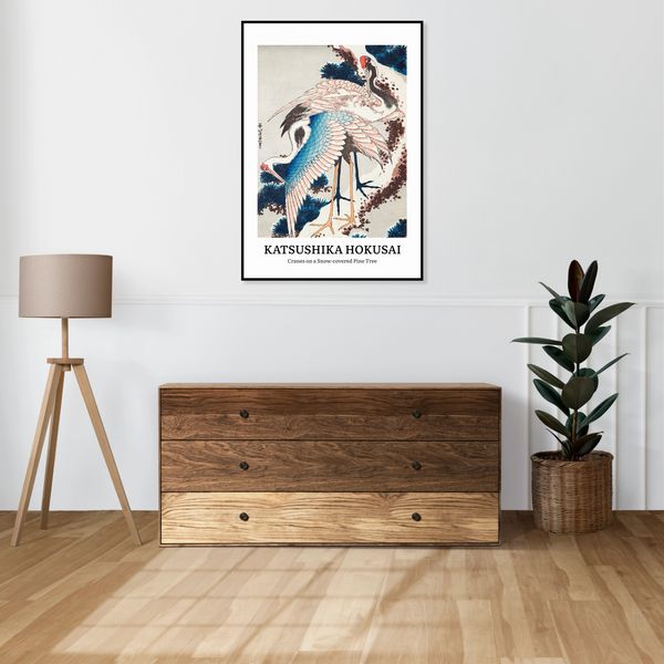 Plakat 60x80cm Design Cranes on a Snow, Hokusai Vintage do Salonu zdjęcie 4