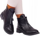 BOTKI DAMSKIE CZARNE ZIMOWE BUTY PŁASKIE NA DWA SUWAKI