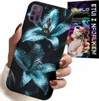 ETUI DO MOTOROLA MOTO G10 POWER - TURKUSOWE LILIE KWIATY OBUDOWA + SZKŁO