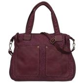 VERA PELLE torebka damska skórzana shopper vintage pleciona V652 c.bordowa